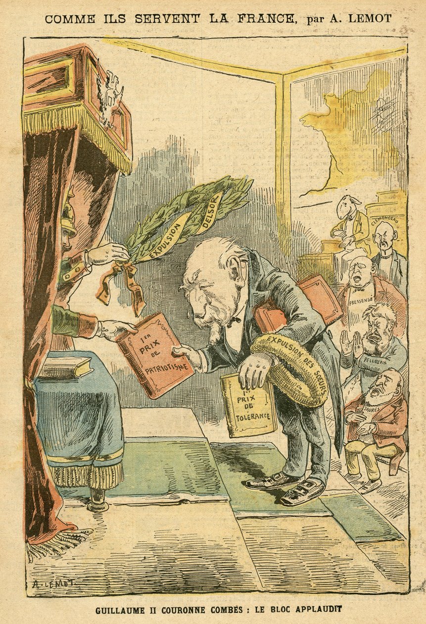Ilustracja przedstawiająca Achille Lemota (1846-1909) w Le Pelerin, 31.01.2004 - Jak służą Francja - Niemcy Prusy, Religia Wiara, Blok Lewicy, Patriotyzm, Katolicyzm - Wysiedlenia Zakonników - Combes Emile (1835-1921) , Wilhelm II, Delsor Nicolas (18 autorstwa Achille Lemot