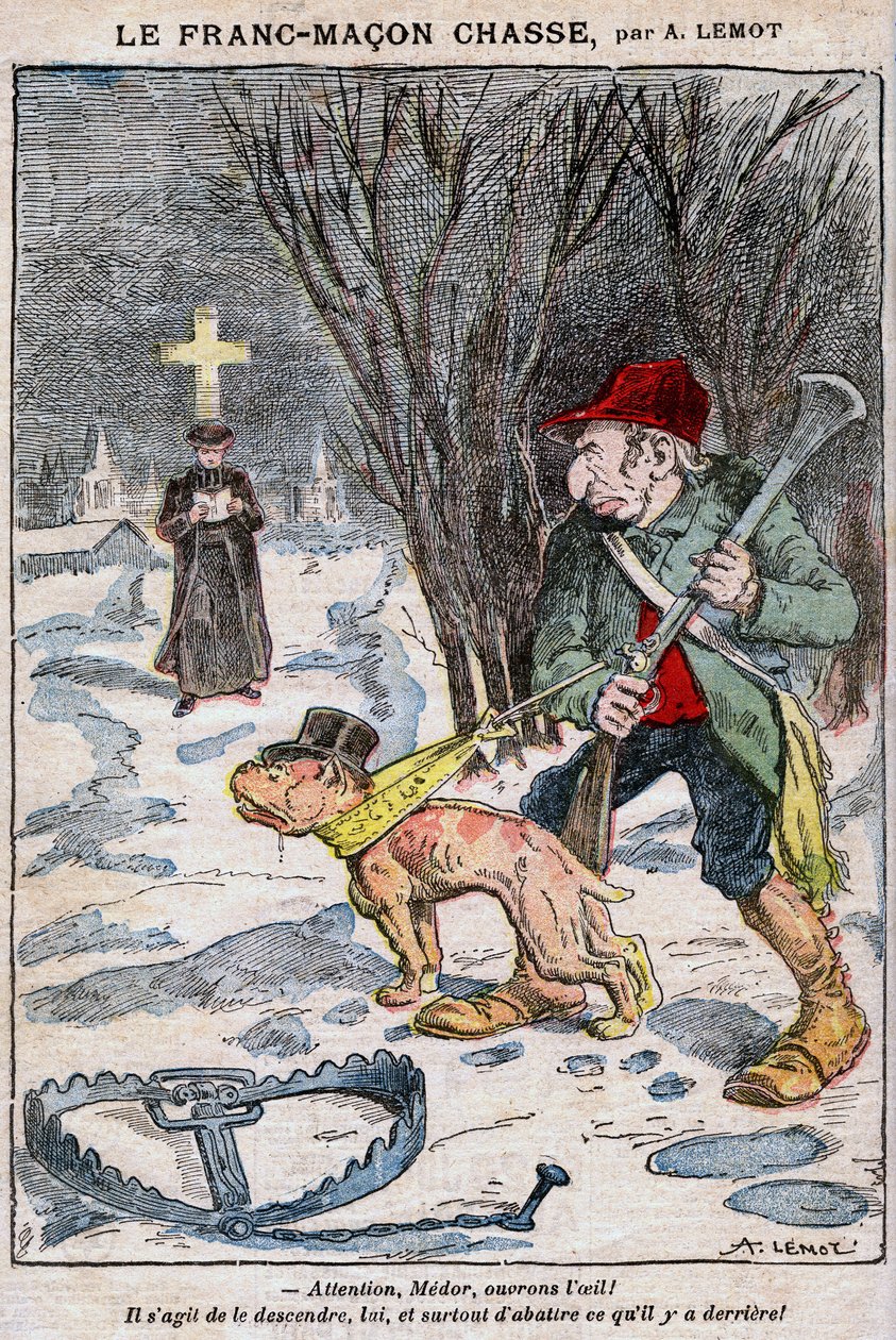 Polowanie na masonów w Le Pelerin autorstwa Achille Lemot