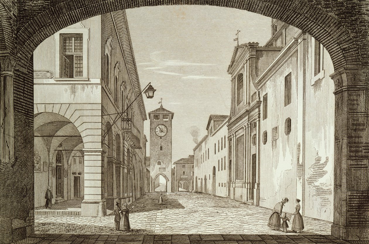 Widok na plac Castel Bolognese w Poselstwie Rawenny, grawerowany przez Achille Parboni (1783-1841), Włochy autorstwa Achille Parboni