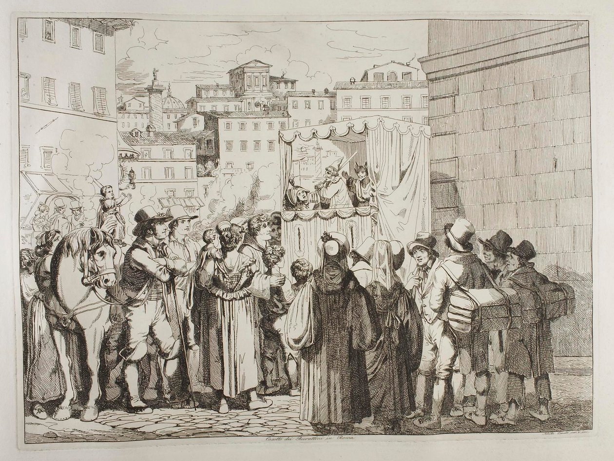 Przedstawienie marionetkowe w Rzymie autorstwa Achille Pinelli