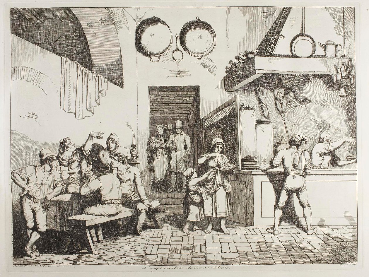 Improwizator w osterii autorstwa Achille Pinelli