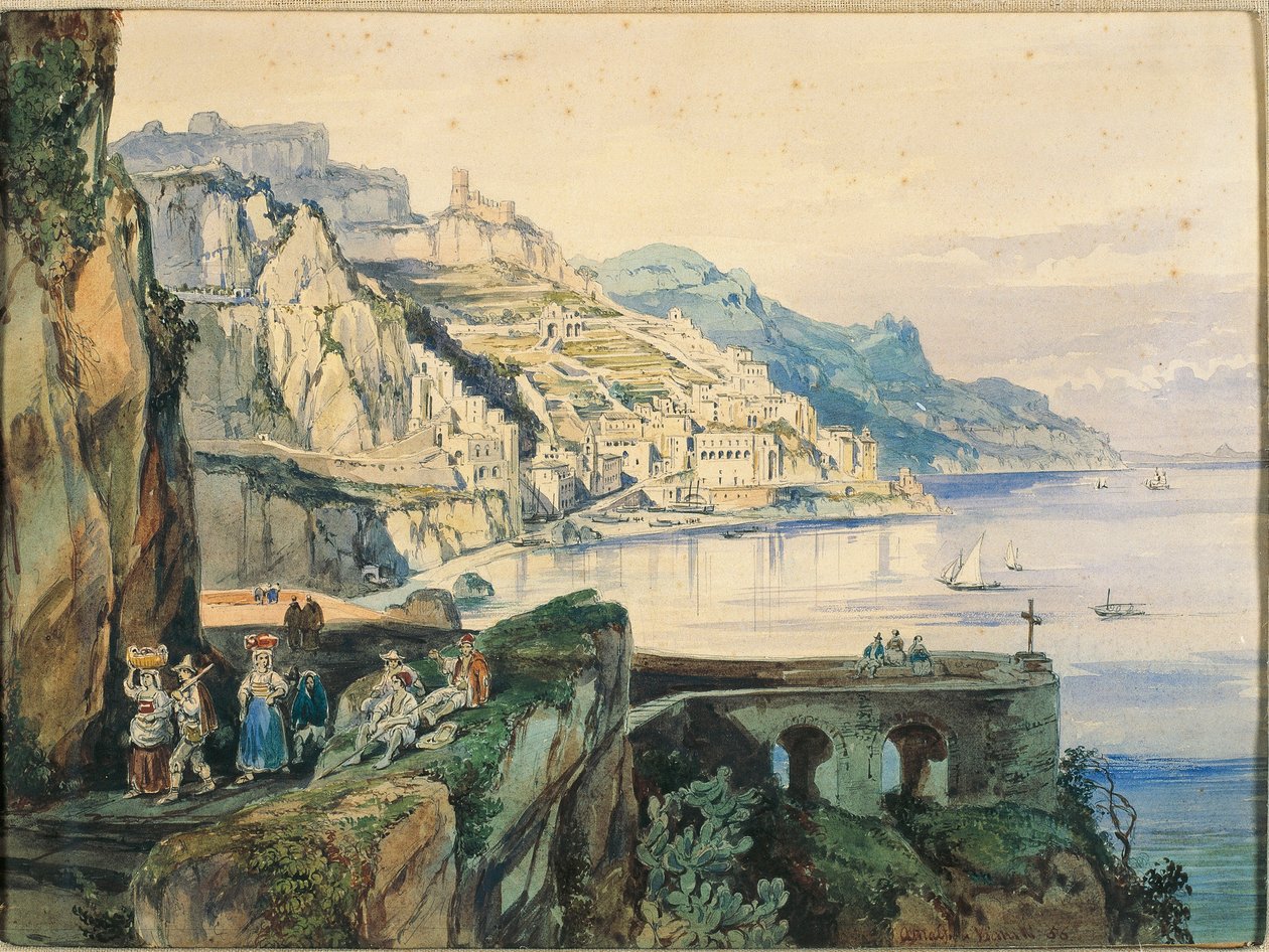 Włochy, Widok Amalfi (akwarela na papierze) autorstwa Achille Vianelli