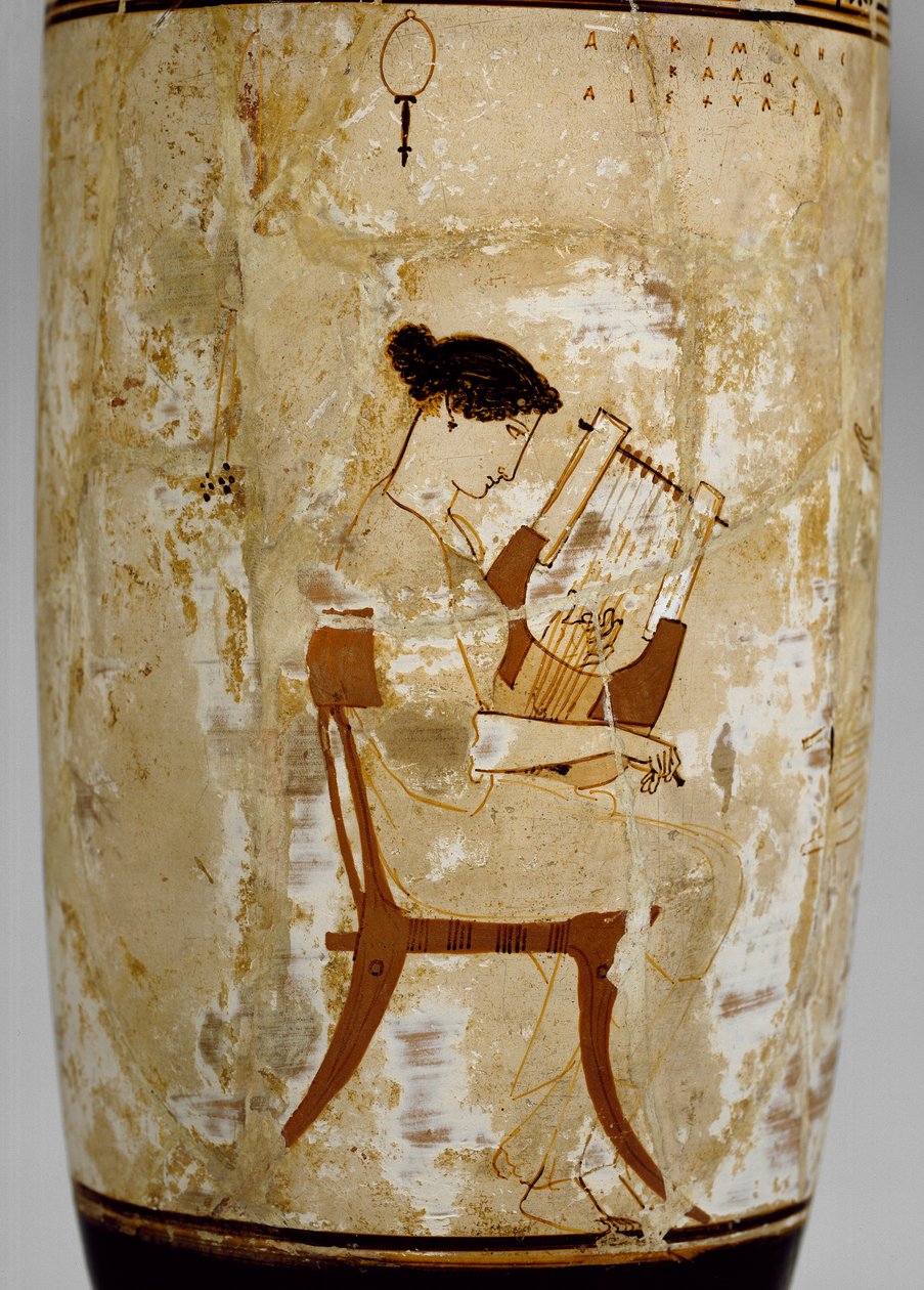 Lekythos na poddaszu z wizerunkiem muzyków, V w. p.n.e. autorstwa Achilles Painter