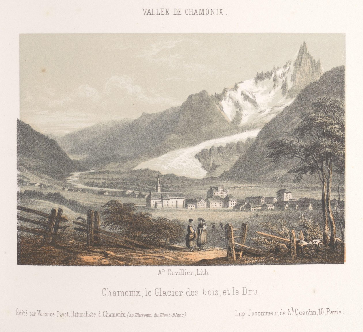 Widok na Aiguille de Bionnassay z lodowcem Aiguille et Glacier de Bionnassay (tytuł obiektu) Pamięć Chamonix-Mont-Blanc (tytuł serii) Museum du Mont-Blanc (tytuł serii na obiekcie) autorstwa Ad. Cuvillier