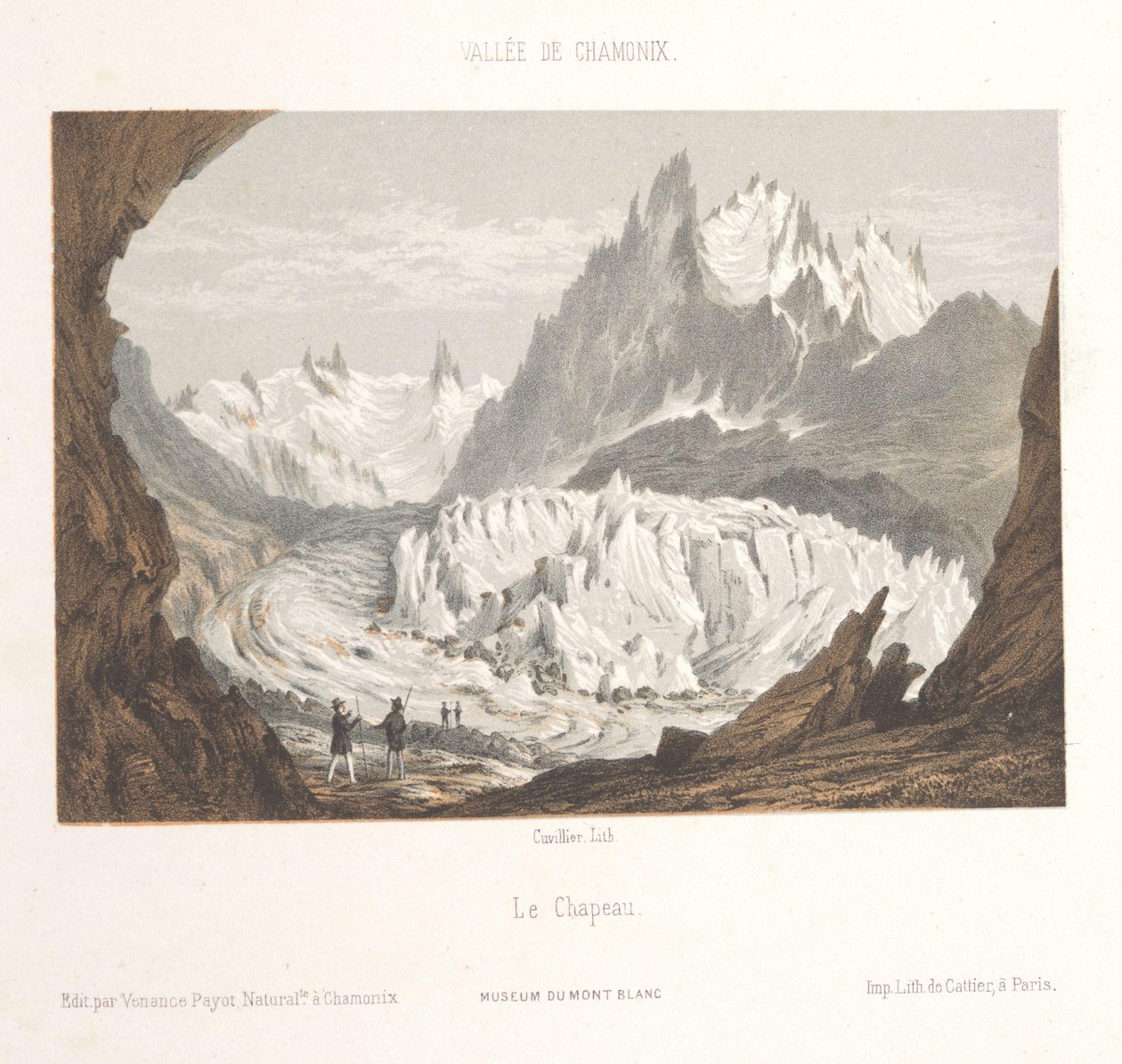 Widok na lodowiec Mer-de-Glace w pobliżu Les Bois i Les Tines Claciers des Bois, depuis les Tines (tytuł obiektu) Pamięć Chamonix-Mont-Blanc (tytuł serii) Museum du Mont Blanc (tytuł serii) autorstwa Ad. Cuvillier