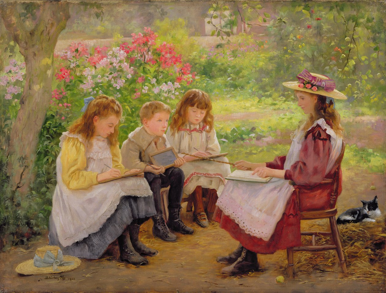 Lekcja w ogrodzie, 1900 autorstwa Ada Shirley Fox