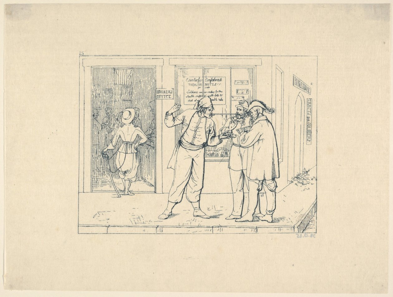 Fałszywe banknoty konfederatów wystawione na sprzedaż w mieście braterskiej miłości..., 1861-63. autorstwa Adalbert John Volck