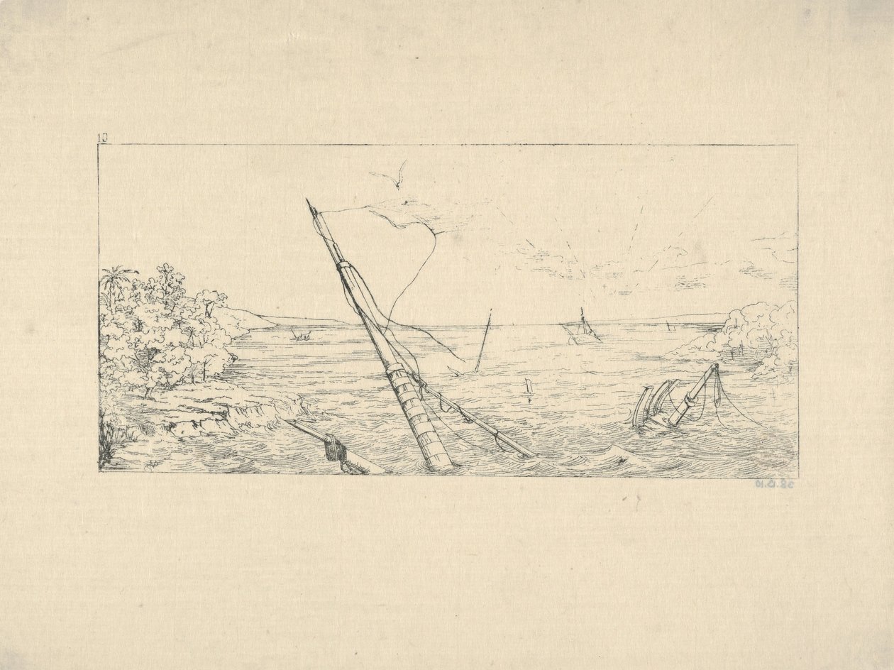Kamienna blokada przy Charleston w Południowej Karolinie z Confederate War Etchings, 1861-63. autorstwa Adalbert John Volck