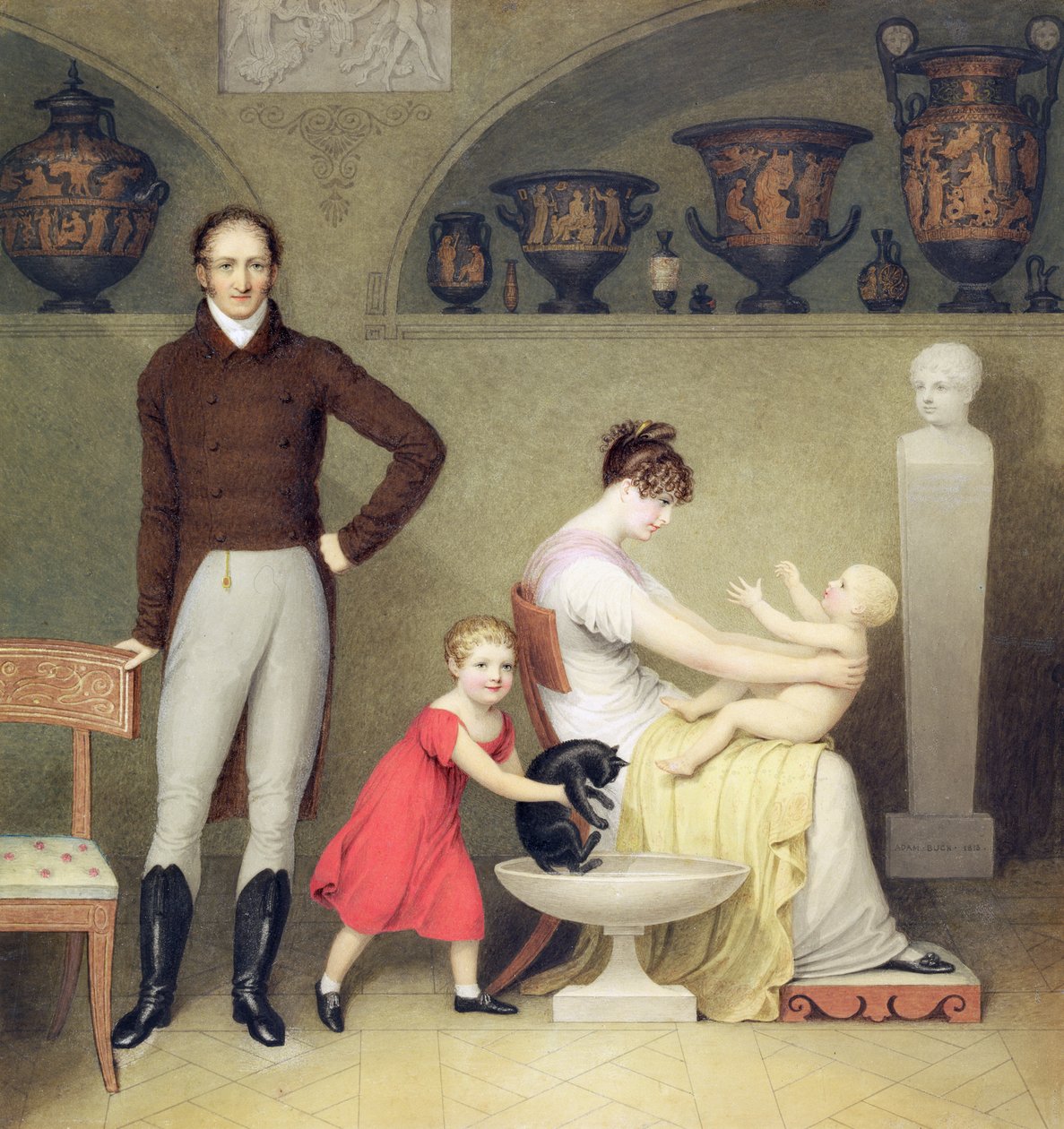 Artysta i jego rodzina, 1813 (wc i grafit na karcie) autorstwa Adam Buck