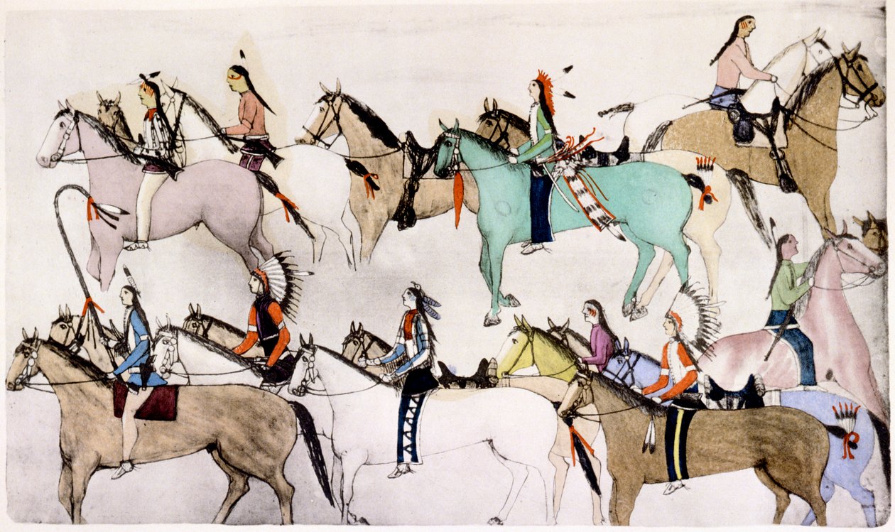 Wojownicy Siuksów w „Ostatni bastion Custera”, 1876, c1900 autorstwa Adam Bad Heart Buffalo