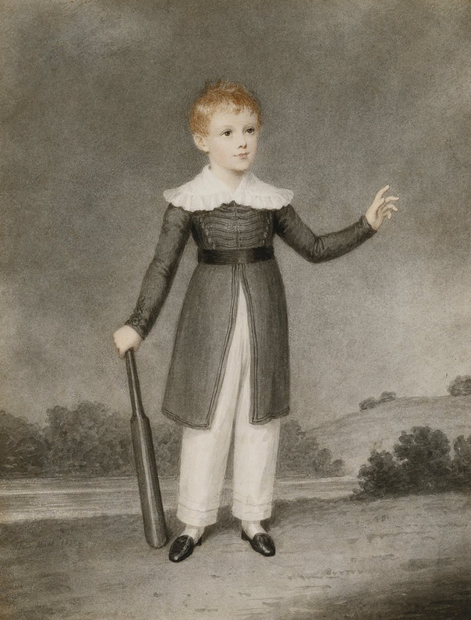 Portret Edwarda Currie trzymającego kija do krykieta, 1830 autorstwa Adam Buck