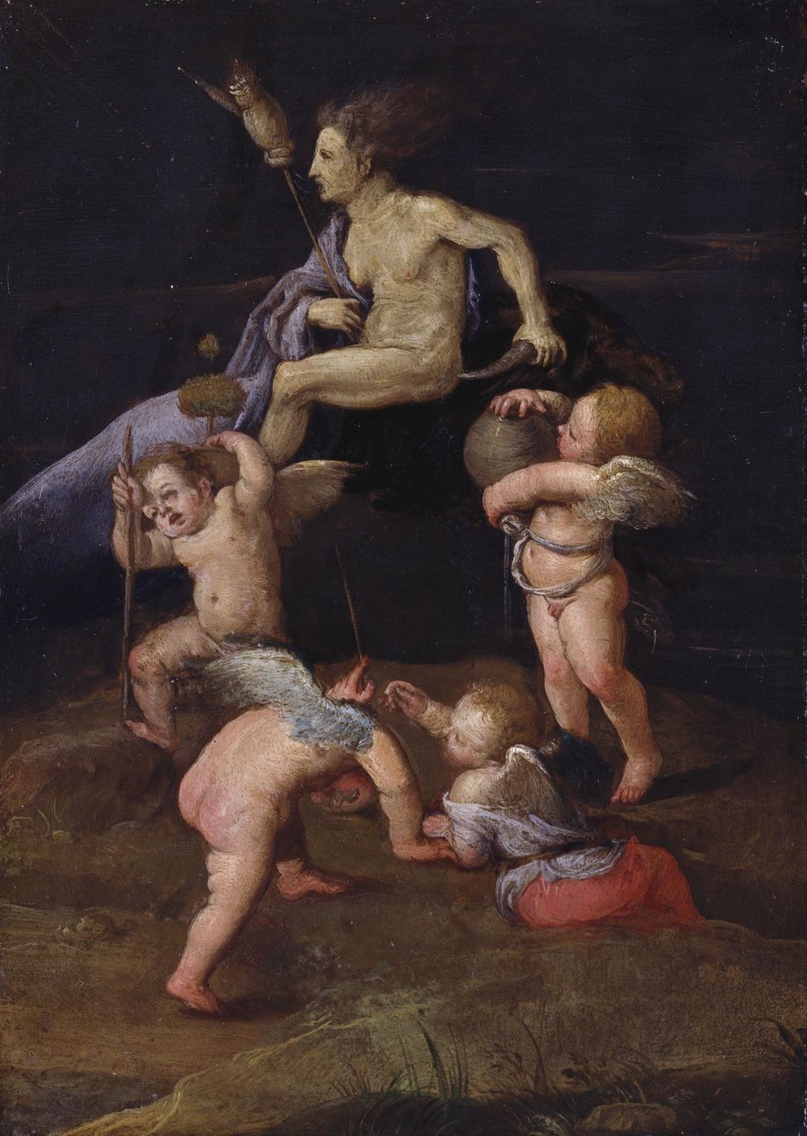 Czarownica jadąca tyłem na kozie autorstwa Adam Elsheimer