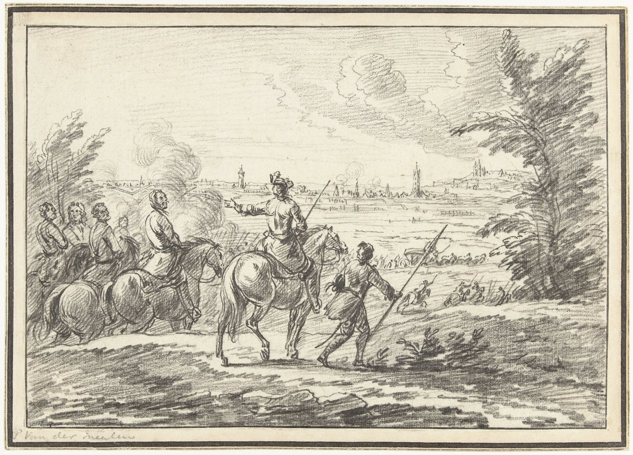 Jeźdźcy na wzgórzu przed miastem autorstwa Adam Frans van der Meulen (possibly)