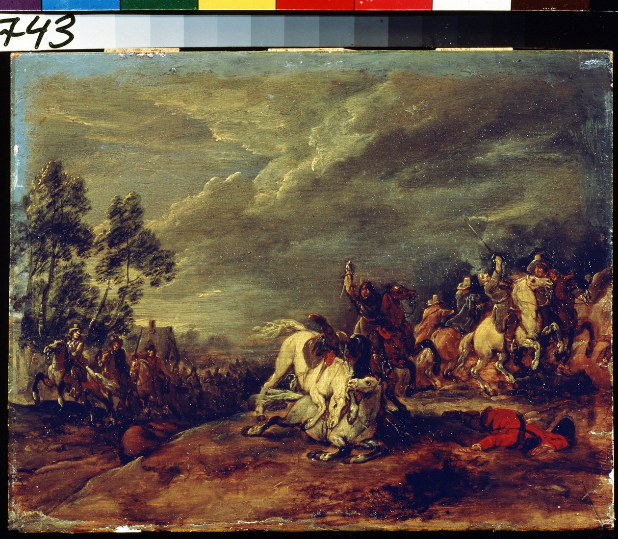 Bitwa. Bitwa. Obraz Adama Fransa van der Meulena (1632-1690). Olej na drewnie. Sztuka flamandzka, styl barokowy. Muzeum Sztuk Pięknych im. Puszkina w Moskwie. autorstwa Adam Frans van der Meulen
