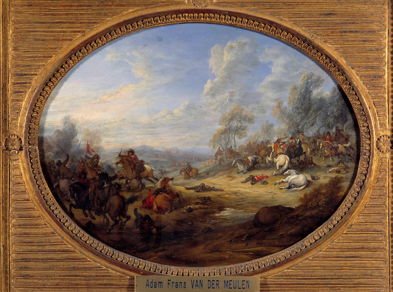 Szok kawalerii Bitwa pod rządami Ludwika XIV. Obraz Adama Van der Meulena (1632-1690) Nd. 0,2x0,27 m² autorstwa Adam Frans van der Meulen