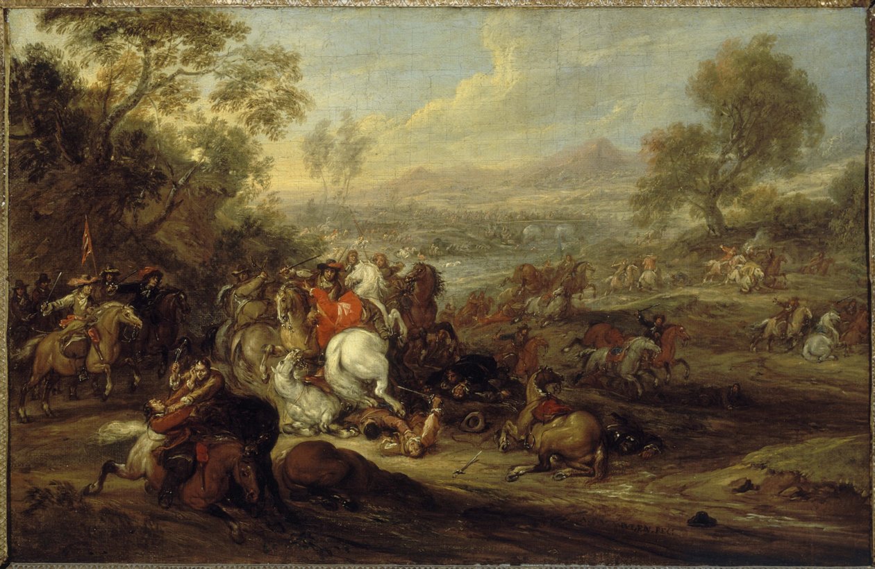 Szok kawalerii lub walka kawalerii, między 1652 a 1690 (olej na płótnie) autorstwa Adam Frans van der Meulen