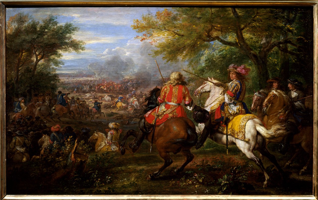 Pokonał armię hiszpańską w pobliżu Kanału Brugii 31 sierpnia 1667. Król Francji Ludwik XIV na białym koniu otoczony jest przez swoich generałów: Francois de Crequy (1629-1687) i księcia Ludwika II Burbon-Conde (Bourbon Conde ) zwany Wielkim Conde (16 autorstwa Adam Frans van der Meulen