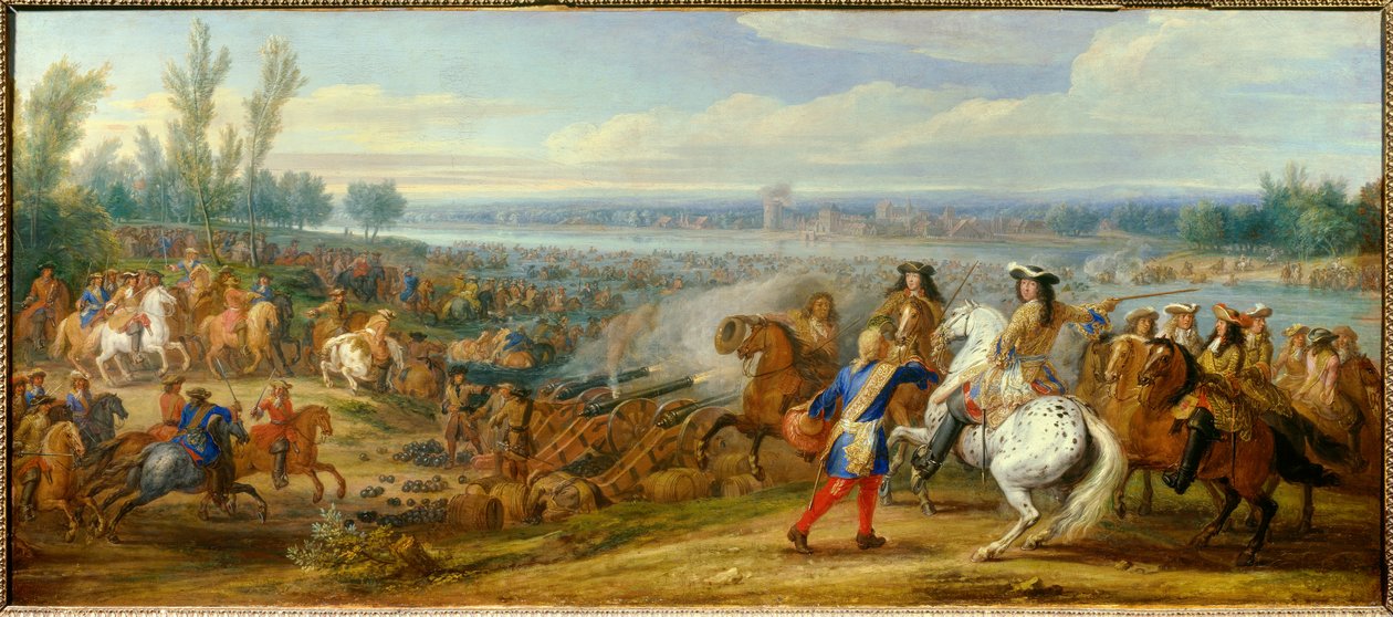 Wojna w Holandii: „”przeprawa Renu w dniu 12.06.1672”” Armie króla Ludwika XIV (1638-1715) i Ludwika II Burbon, księcia Conde (Bourbon-Conde) (Grand Conde) (1621- 1686) przekazać Ren do Tolhuis. Obraz Adama Fransa van der Meulena (1632-1690) autorstwa Adam Frans van der Meulen