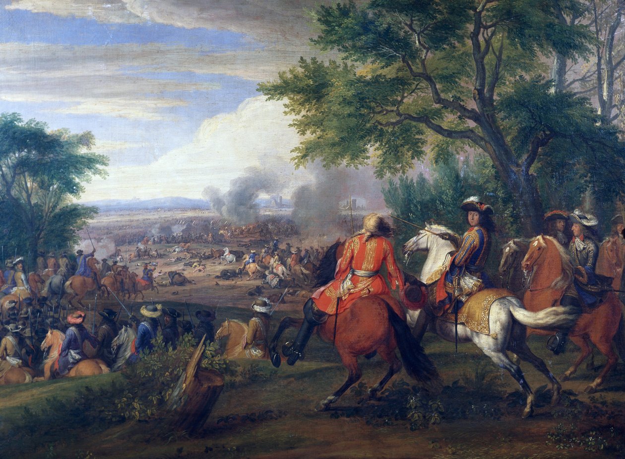 Król Ludwik XIV po klęsce wojsk hiszpańskich pod Kanałem Brugii w 1667, obraz Van der Meulena (1632-1690), Francja i Belgia autorstwa Adam Frans van der Meulen