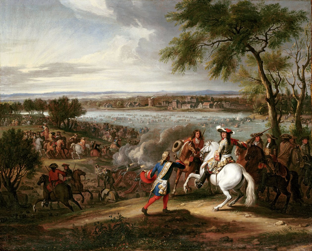 Król Francji Ludwik XIV Przekraczający Ren, 12 czerwca 1672 autorstwa Adam Frans van der Meulen