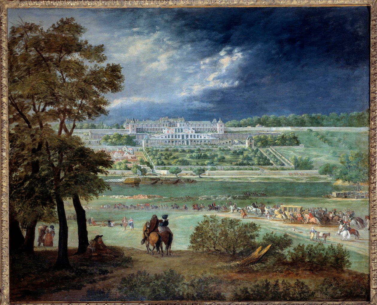 Le Chateau Neuf de Saint-Germain (Saint Germain en Laye) i ogrodów, podczas przebudowy tarasów Obraz Adama Van der Meulena (1632-1690) 1664-1665 nd. 1,1x1,3 m Paryż, Muzeum Carnavalet autorstwa Adam Frans van der Meulen