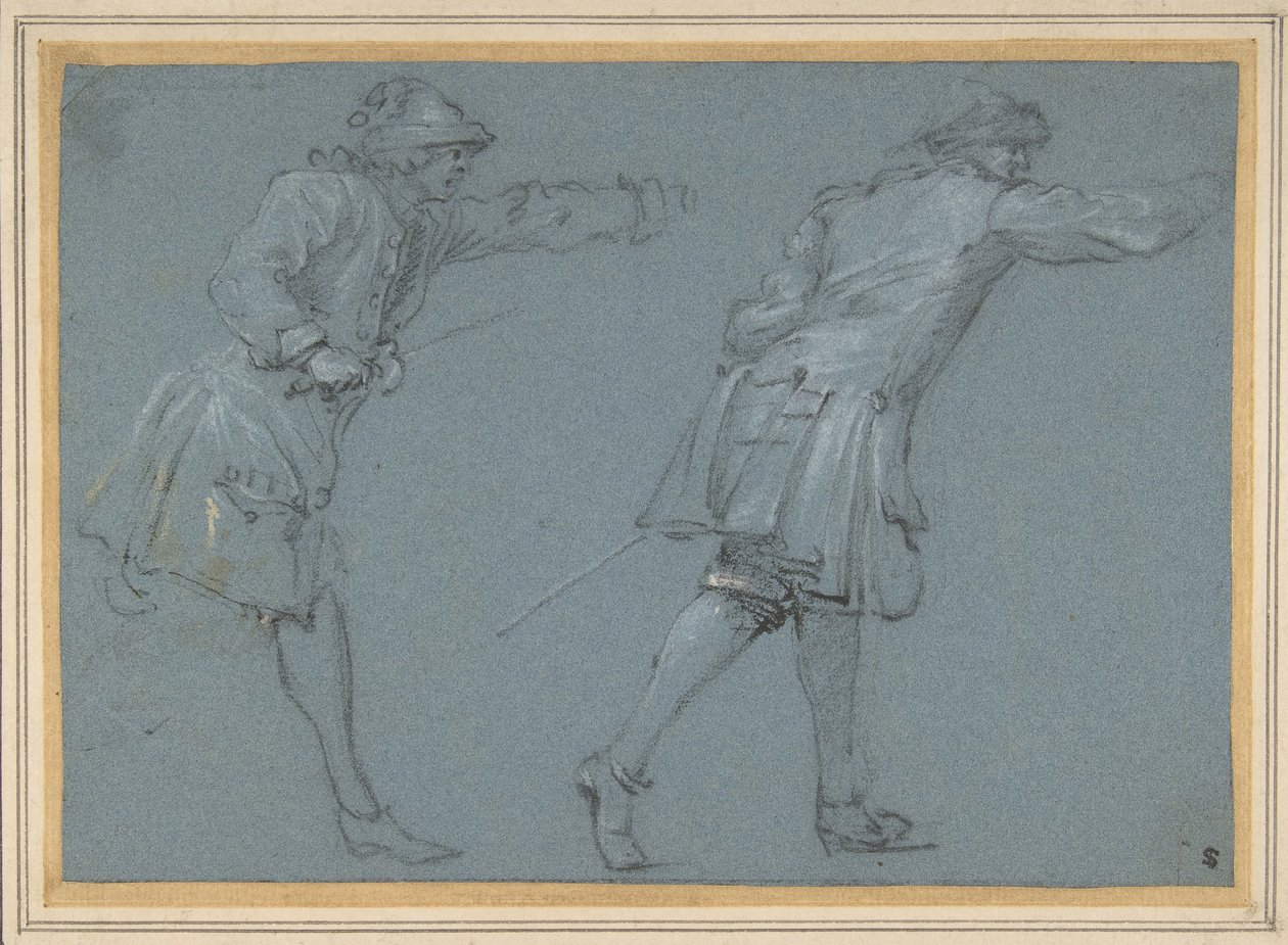 Studium walki dwóch żołnierzy na miecze, XVII wiek. autorstwa Adam Frans van der Meulen
