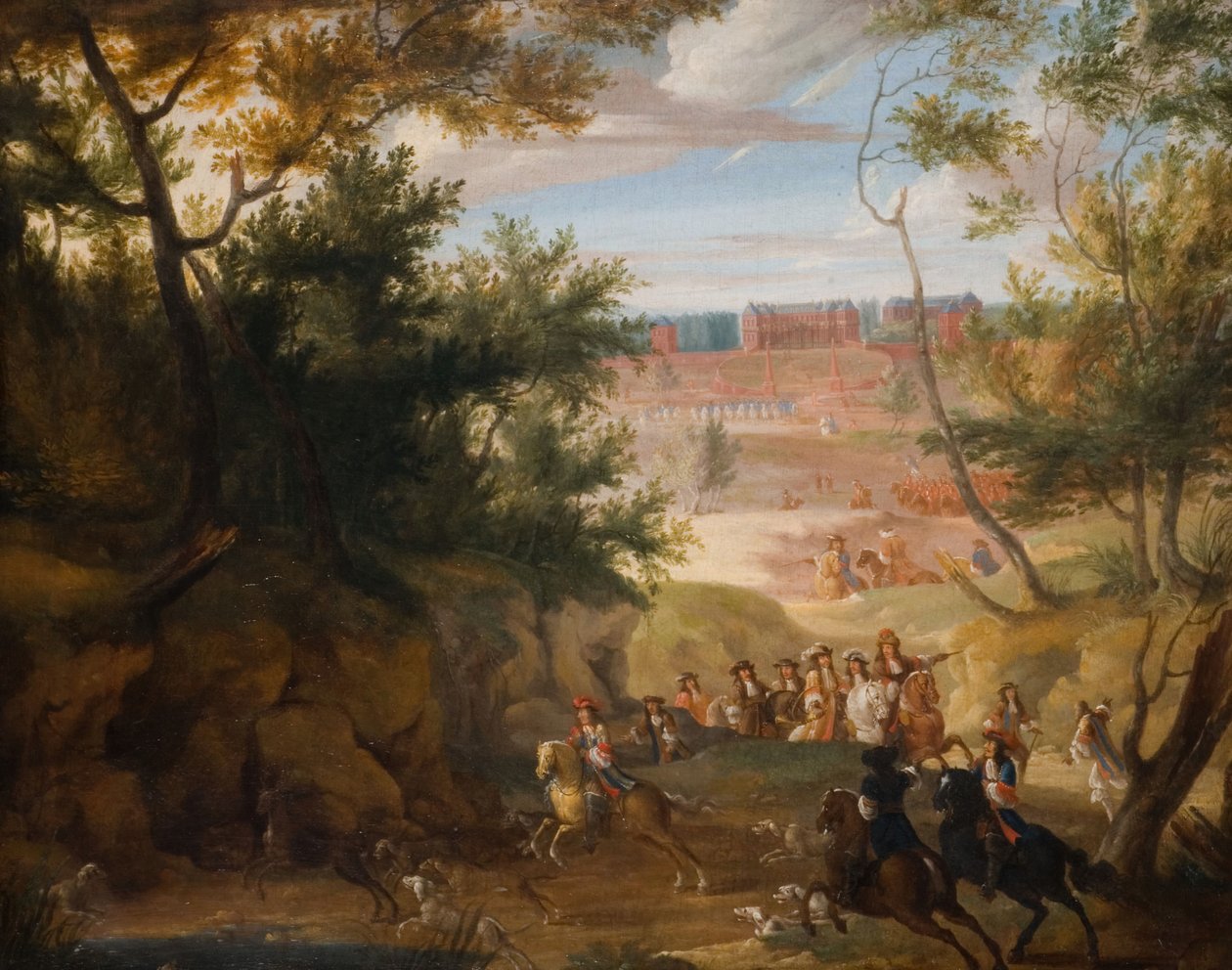 Widok Wersalu Z Ludwikiem XIV I Łowcami, 1700. autorstwa Adam Frans van der Meulen