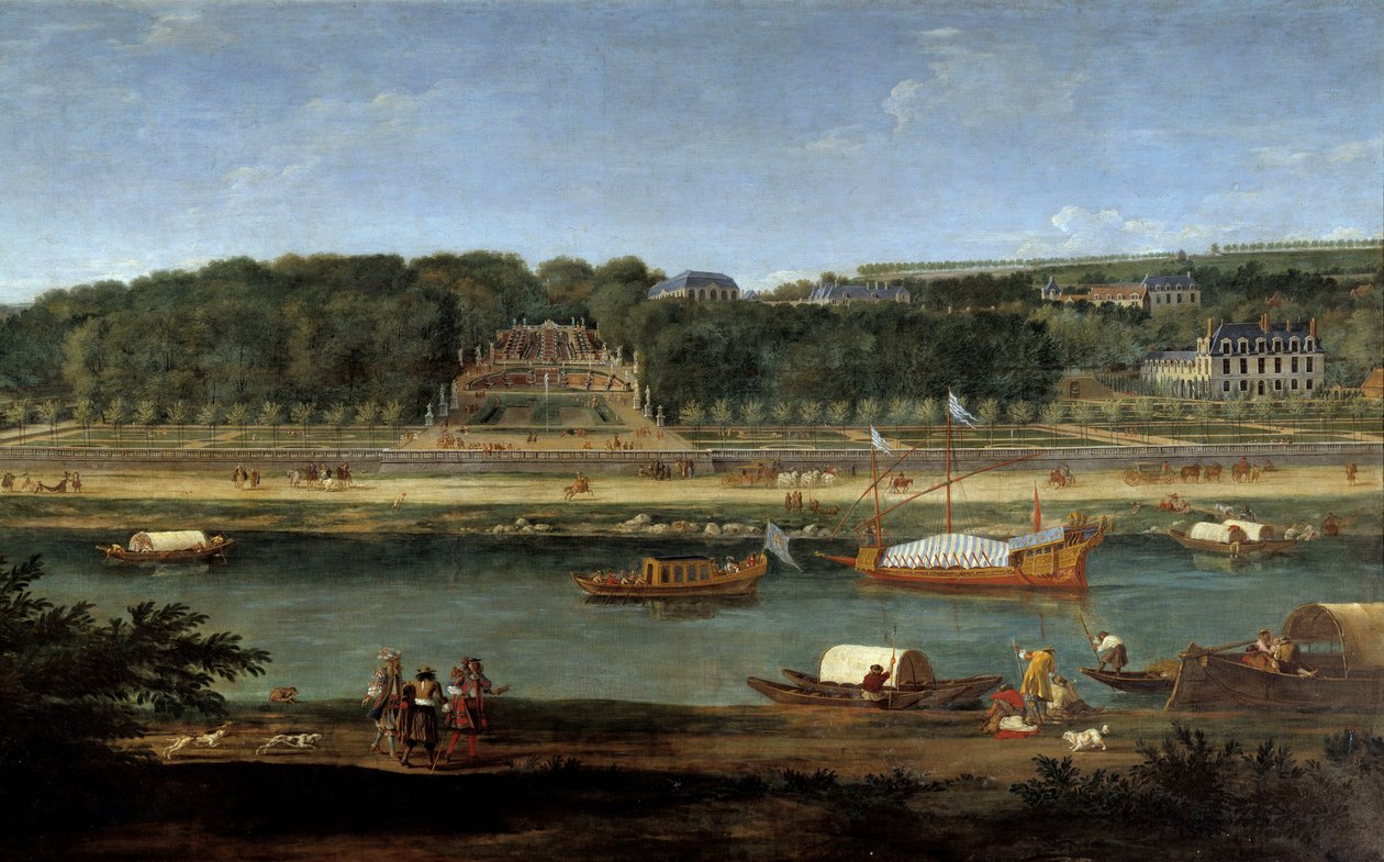 Widok zamku Saint Cloud z galerią królewską na Sekwanie Obraz Adama Van der Meulena (1632-1660) autorstwa Adam Frans van der Meulen
