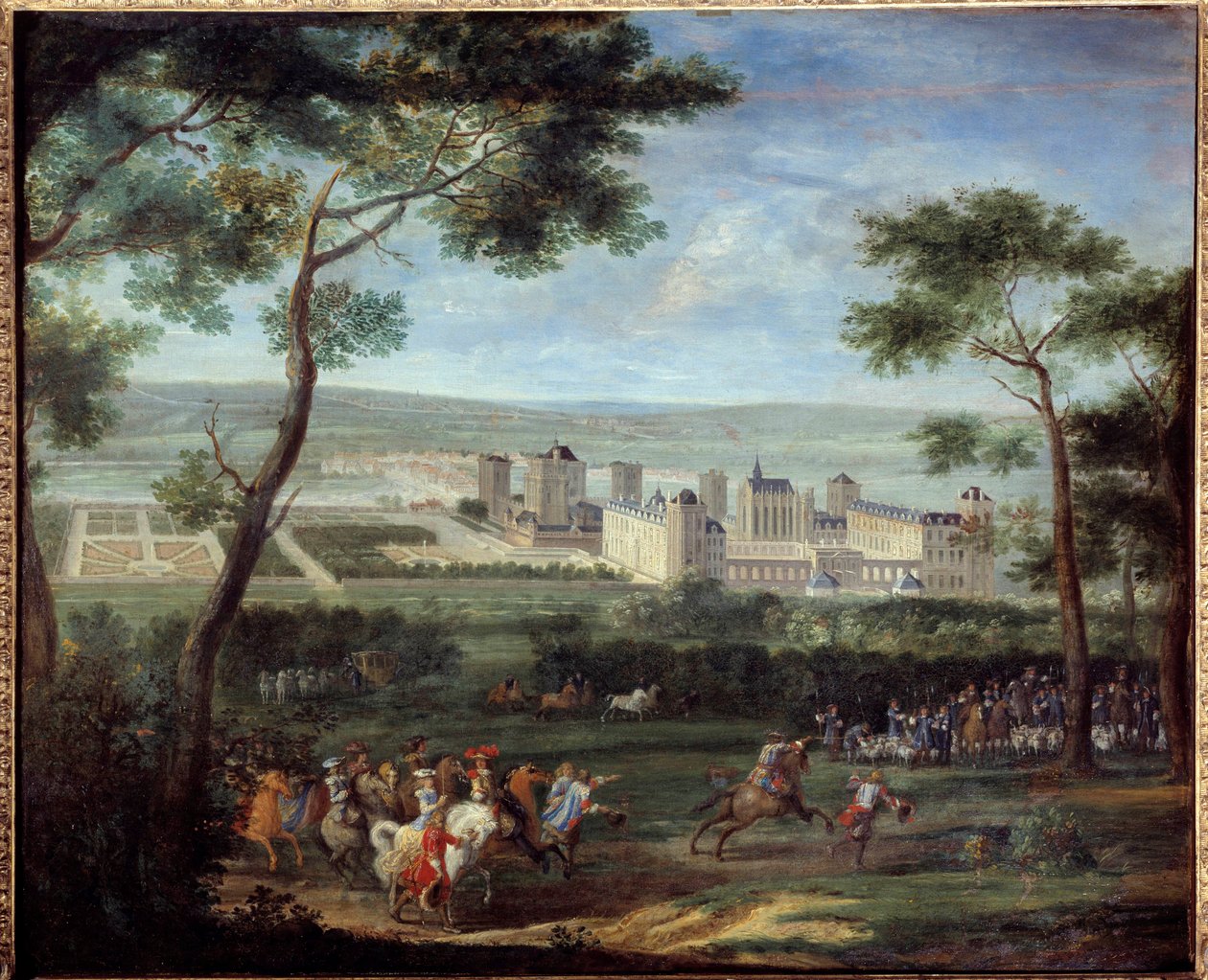 Widok zamku Vincennes około 1660 roku: król Francji Ludwik XIV (1638-1715) i Maria Teresa Austriacka (1638-1683) na pierwszym planie Obraz Adama Van Der Meulena (1632-1690) 1660 wym. 1,10 x 1,35 m Paryż, Musee Carnavalet autorstwa Adam Frans van der Meulen
