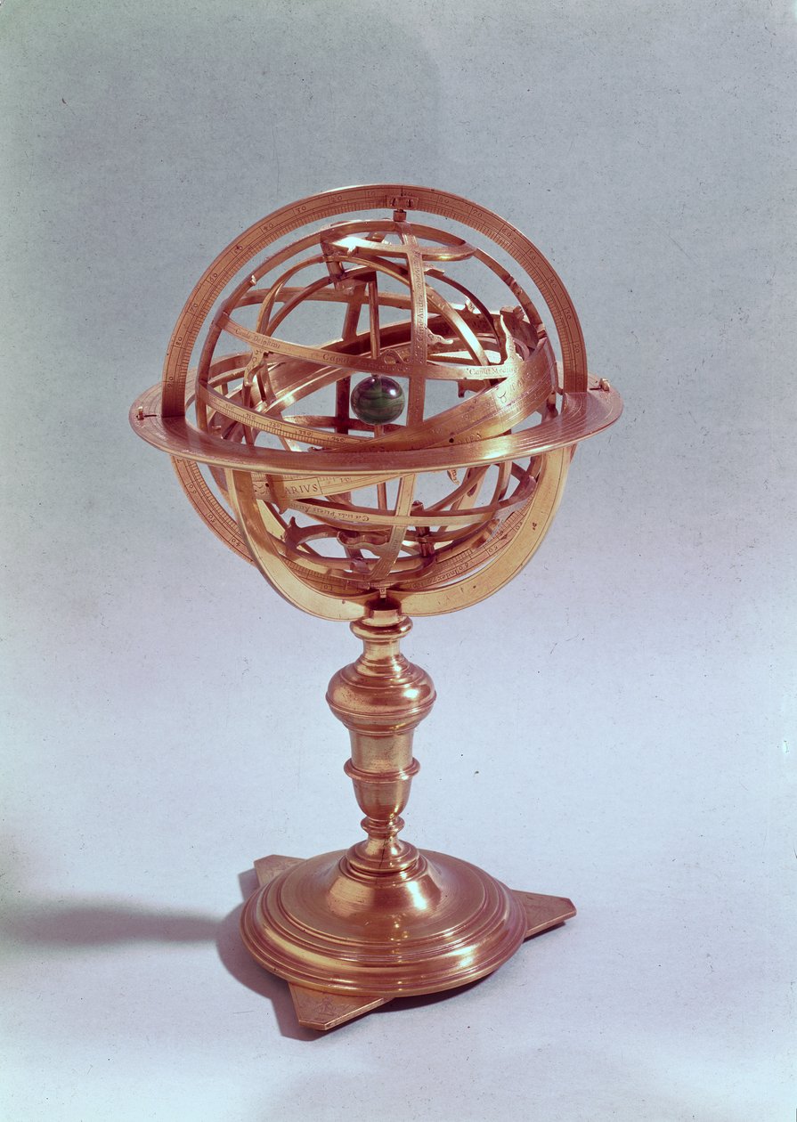 Sfera armilarna wykonana w systemie Ptolemeusza, Rzym, 1648 (mosiądz) (patrz także 75480) autorstwa Adam Heroldt