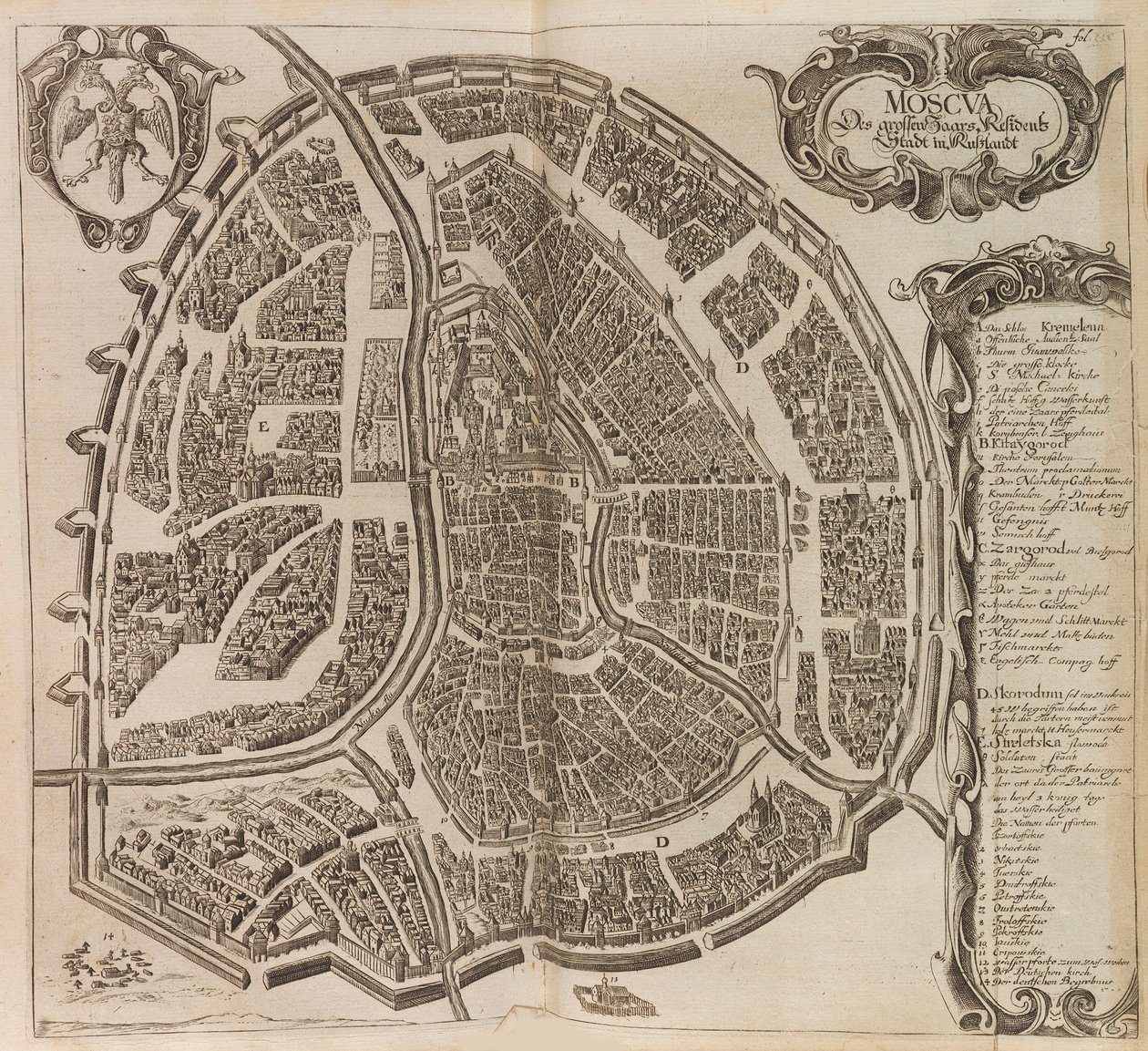 Mapa Moskwy. Od: Powiększony opis Newe Moskwy..., 1656. autorstwa Adam Olearius