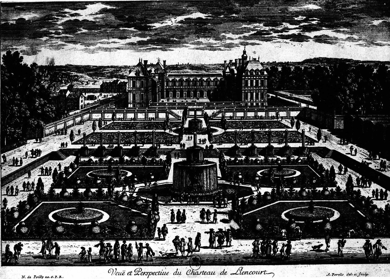 Chateau de la Rochefoucauld w Liancourt; rysunek przez Perelle. autorstwa Adam Perelle