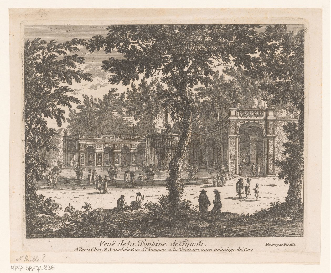 Widok na fontannę Vue de la Fontaine de Tivoli (tytuł na obiekcie) autorstwa Adam Perelle