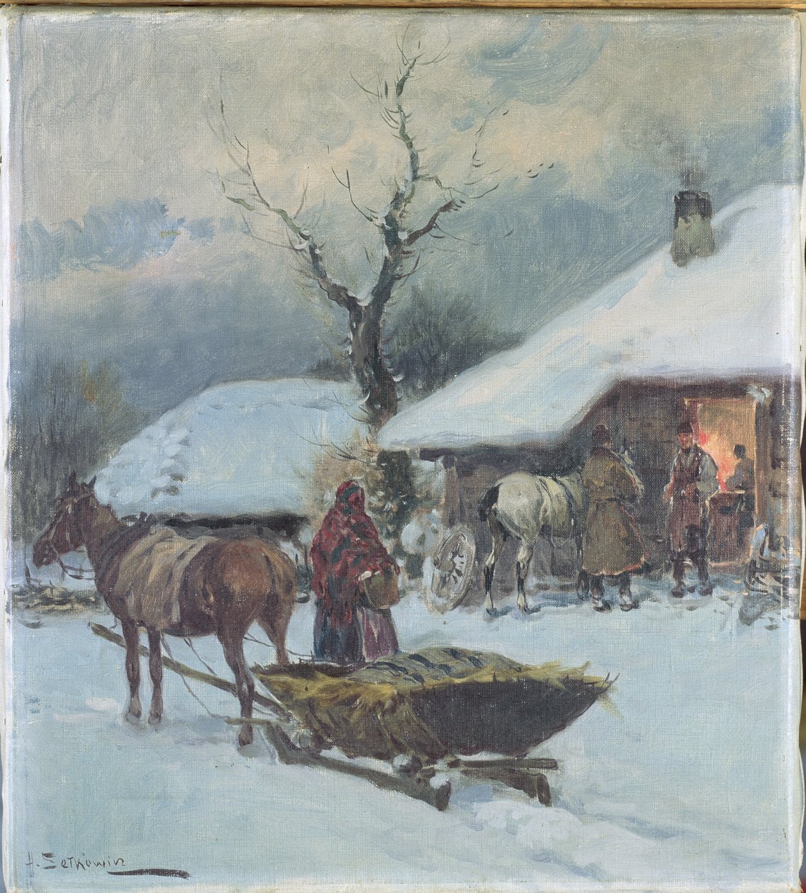 Sanie przed domem, 1930 autorstwa Adam Setkowicz