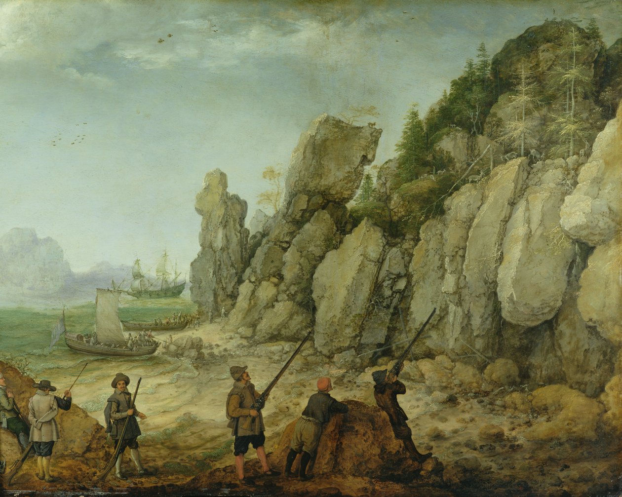 Fragment polowania na dzikie kozy na wybrzeżu, 1620 autorstwa Adam Willaerts
