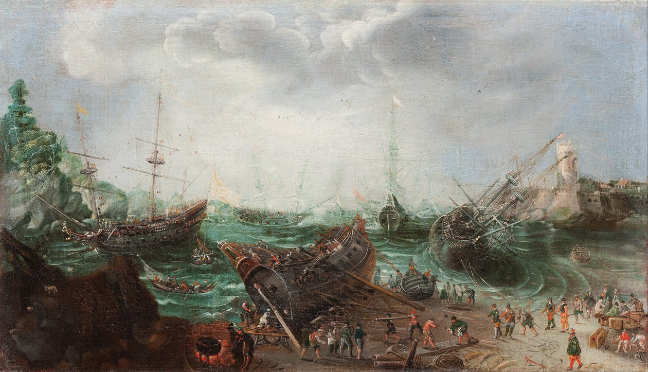 Scena portowa, ok. 1615 (olej na płótnie) autorstwa Adam Willaerts