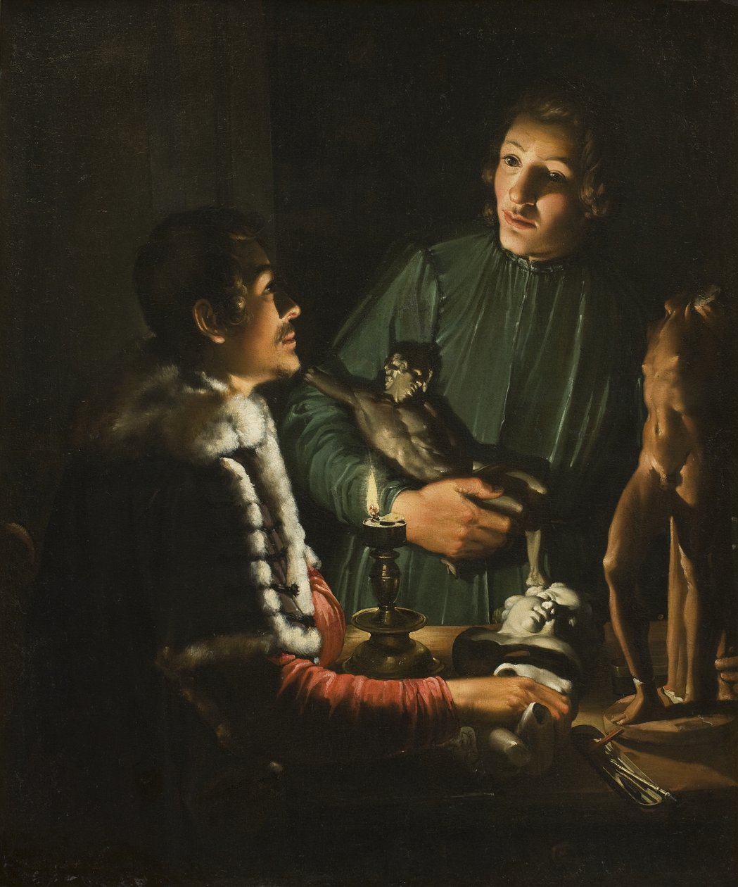 Dwóch rzeźbiarzy w nocy w Rzymie. Podwójny portret Francois Duquesnoy i Georg Petel autorstwa Adam de Coster