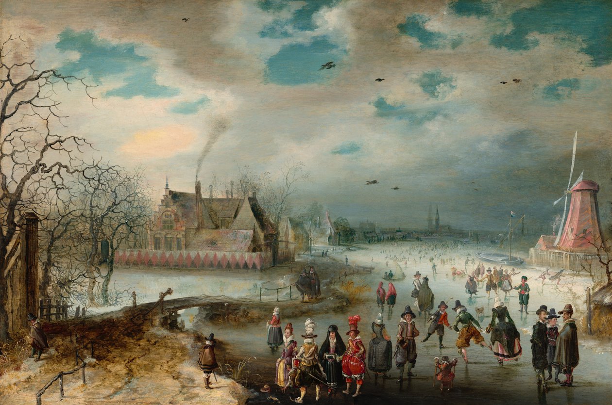 Łyżwiarstwo na zamarzniętej rzece Amstel, 1611. autorstwa Adam van Breen