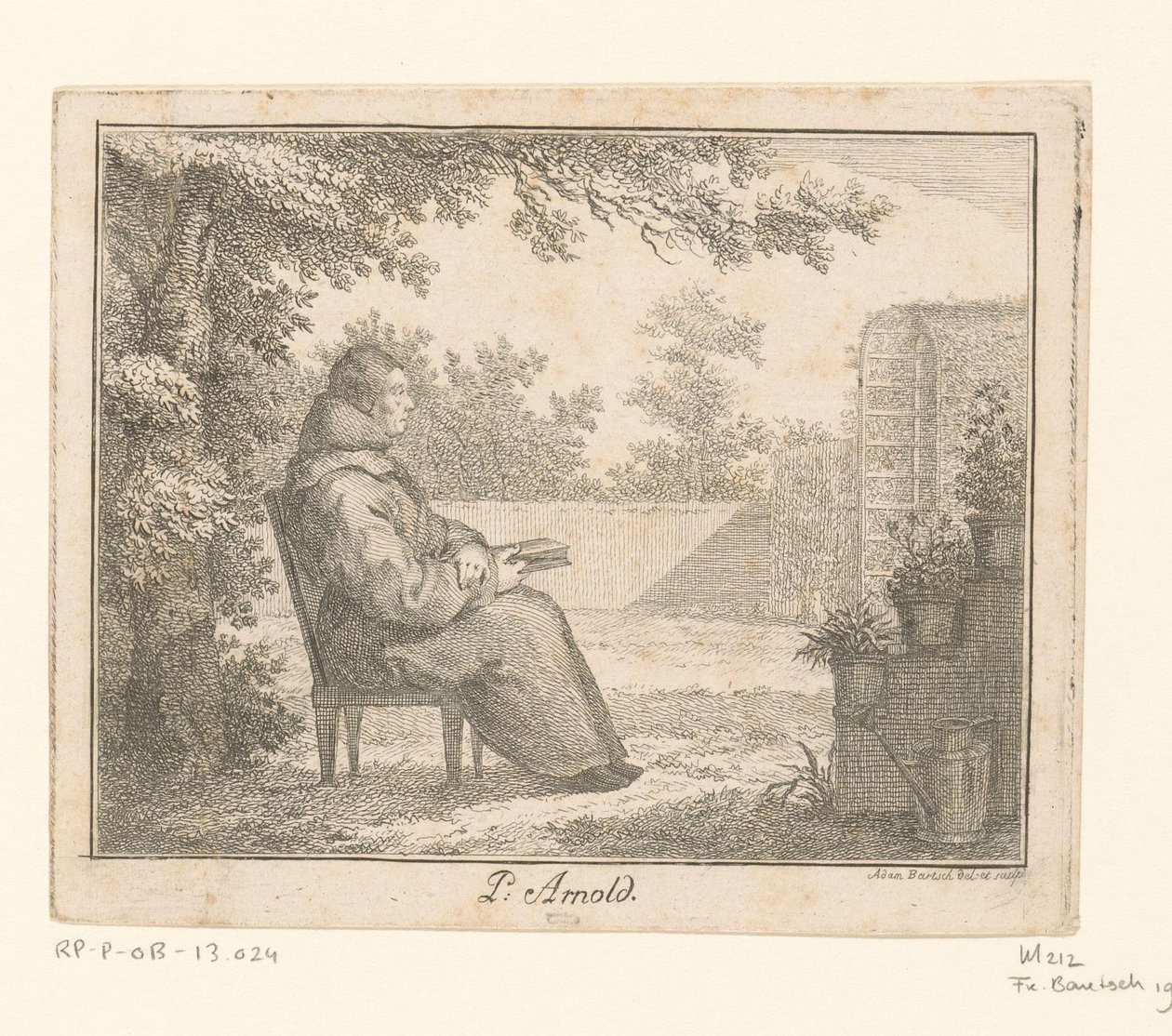 Portret Arnoldusa a Sancta Clara z książką w ogrodzie P. Arnold (tytuł na obiekcie) autorstwa Adam von Bartsch