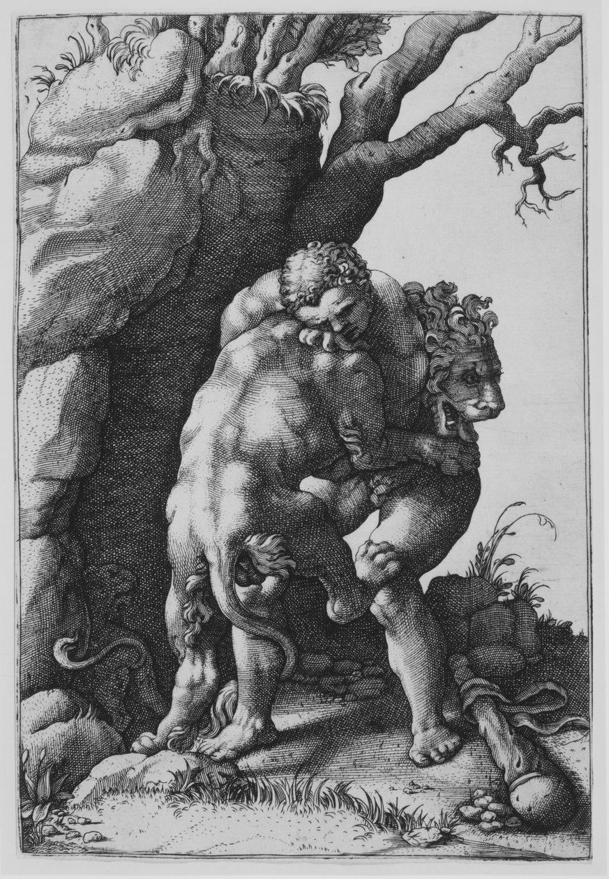 Herkules i lew nemejski. autorstwa Adamo Scultori