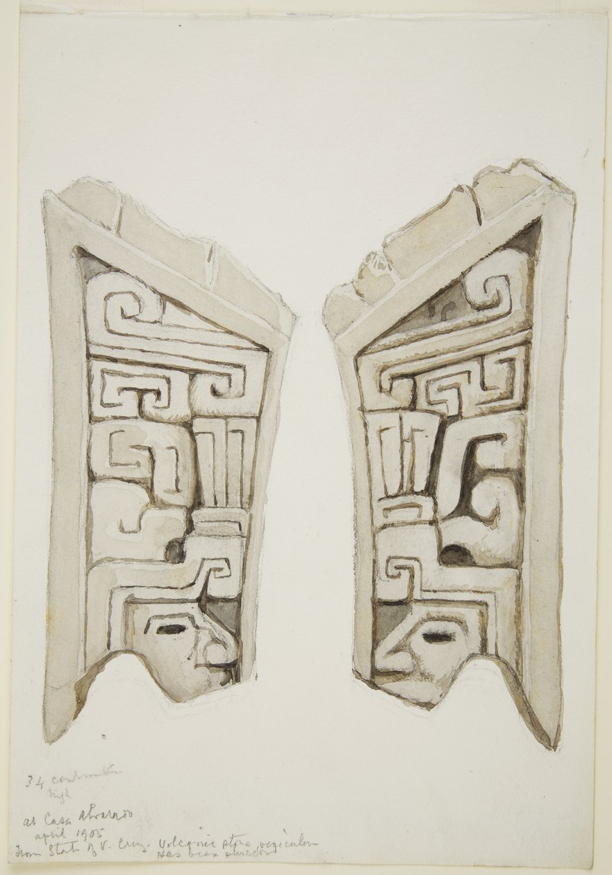 Rzeźbiony relief kamienny z Veracruz, Meksyk (akwarela) autorstwa Adela Breton