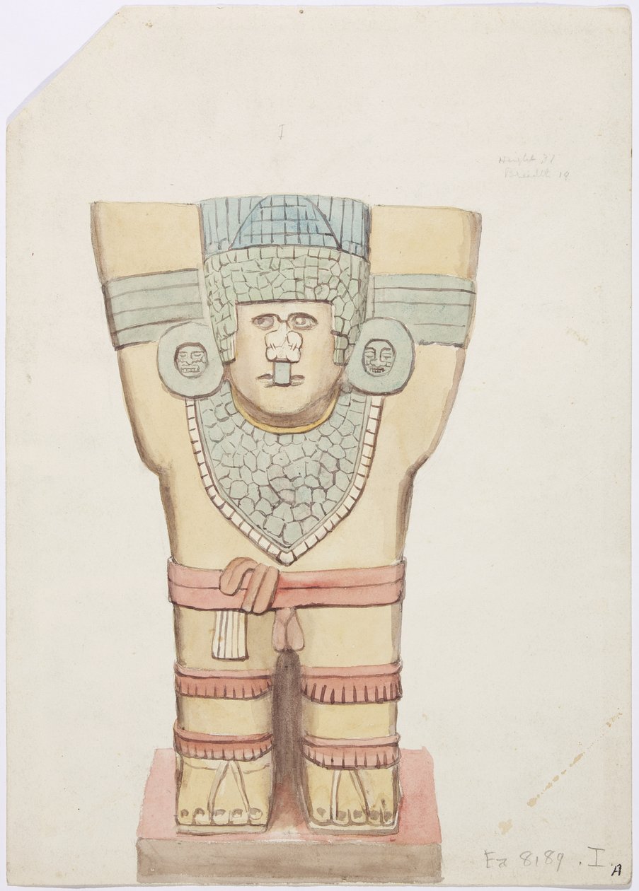 Kariatyda I, komnata zewnętrzna, Górna Świątynia Jaguarów (Świątynia A), Chichen Itza, Meksyk (akwarela) autorstwa Adela Breton