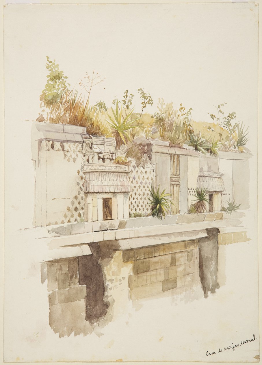 Casa de Monjas, Uxmal, Meksyk Malowanie górnego piętra ruin (akwarela) autorstwa Adela Breton