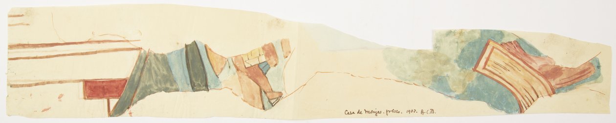 Kopia fragmentu malowidła ściennego w Casa de las Monjas, Chichen Itza, Jukatan, Meksyk Akwarela (akwarela) autorstwa Adela Breton