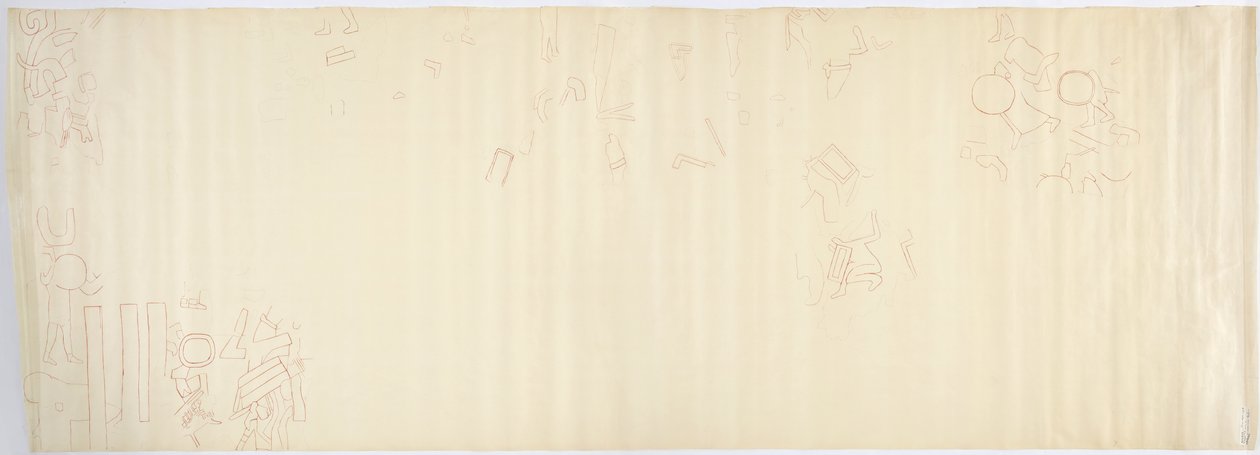 Malowidło ze ściany północnej, Górna Świątynia Jaguarów, Chichen Itza, część Południowa Meksyk (czerwony tusz i grafit) autorstwa Adela Breton