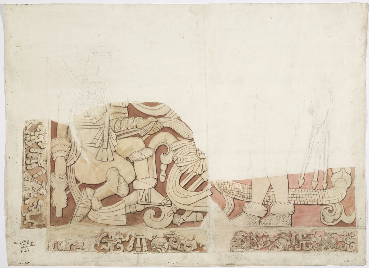 Część ołtarza w Górnej Świątyni Jaguarów, Świątynia E, Chichen Itza, Meksyk autorstwa Adela Breton