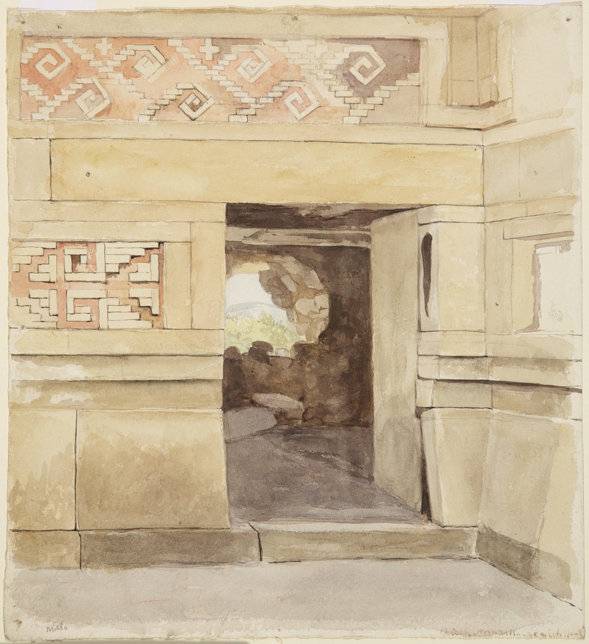 Zrujnowany pałac, Mitla 1894 (akwarela) autorstwa Adela Breton