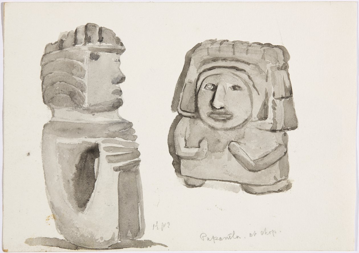 Kamienne figury w Papantla, Meksyk (akwarela) autorstwa Adela Breton