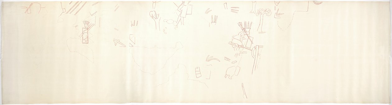 Narysowanie malowidła ściennego ze Ściany Wschodniej, Górna Świątynia Jaguarów Chichen Itza, Meksyk (czerwony tusz i   grafit) autorstwa Adela Breton