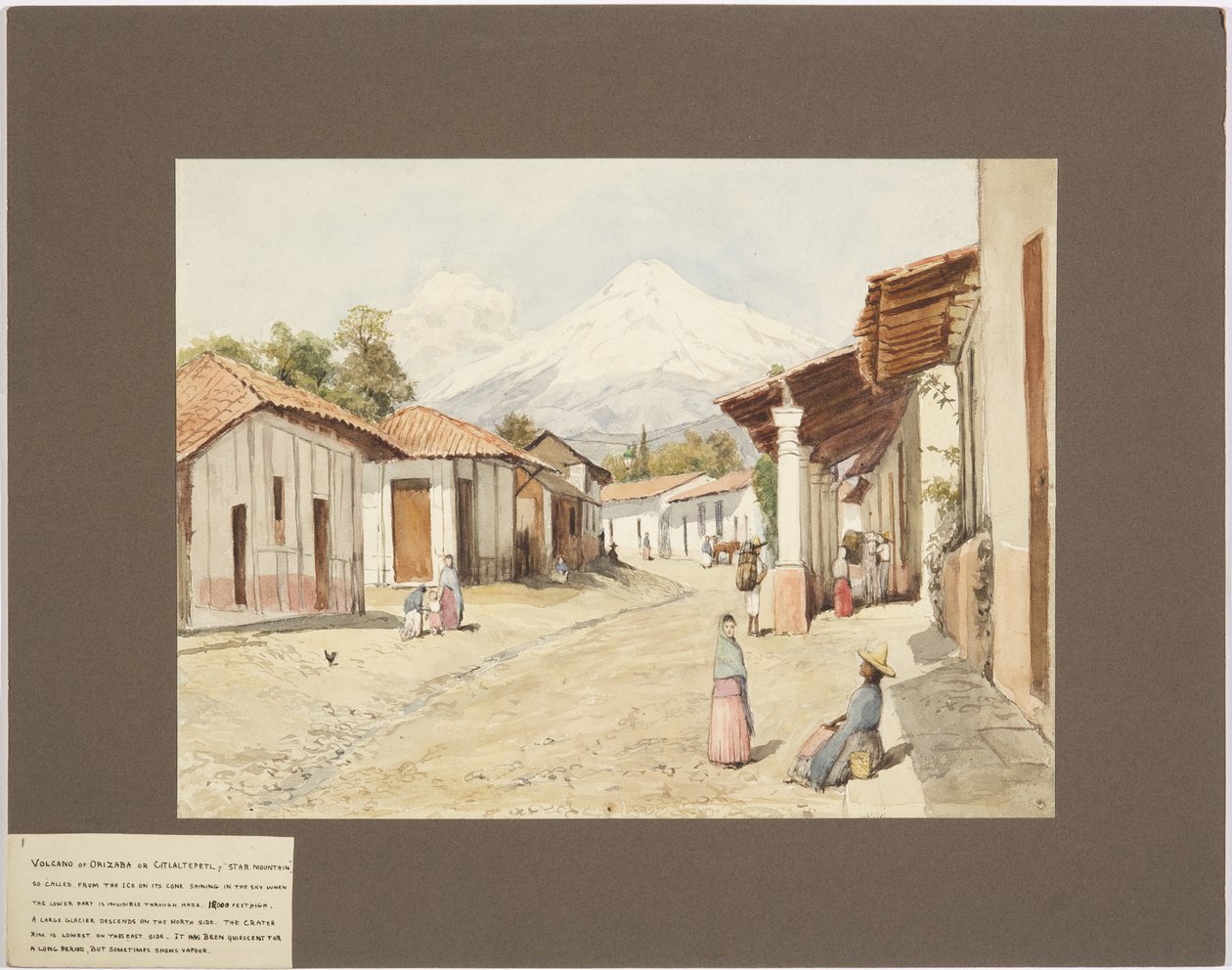 Wulkan Orizaba lub Citlaltépetl - Star Mountain - Veracruz, Meksyk (akwarela) autorstwa Adela Breton